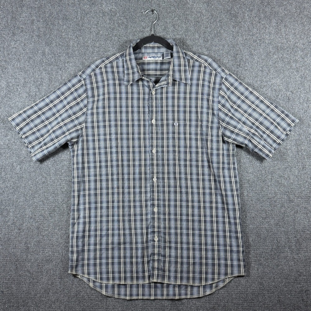 Vintage Y2K Anchor Blue Mechanic Skater Plaid Short Sleeve Button Shirt XL